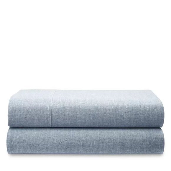 Ralph Lauren Workshirt Chambray King Flat Sheet Blue Luxury Bedding, 114"x108" - Picture 6 of 16